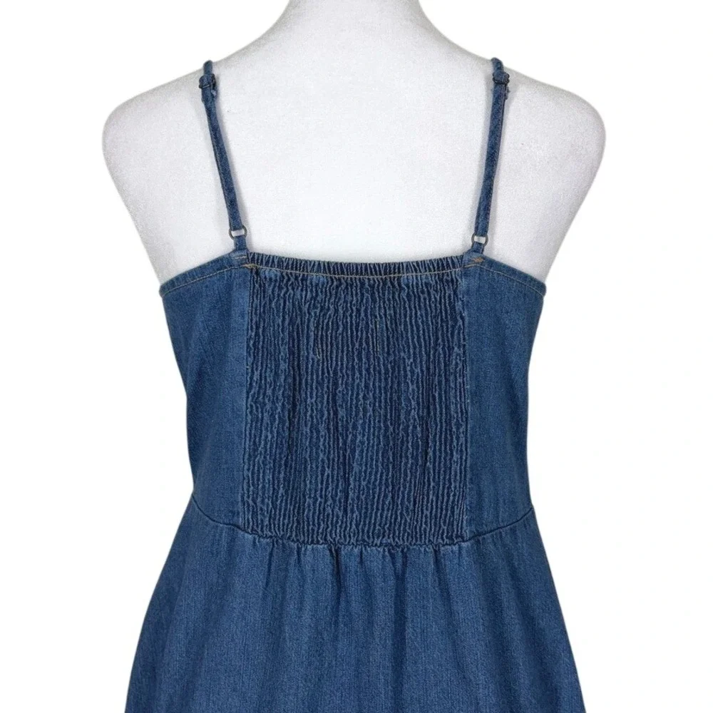 Universal Thread Womens Denim Midi Dress Size S Blue Button Front Smocked Back